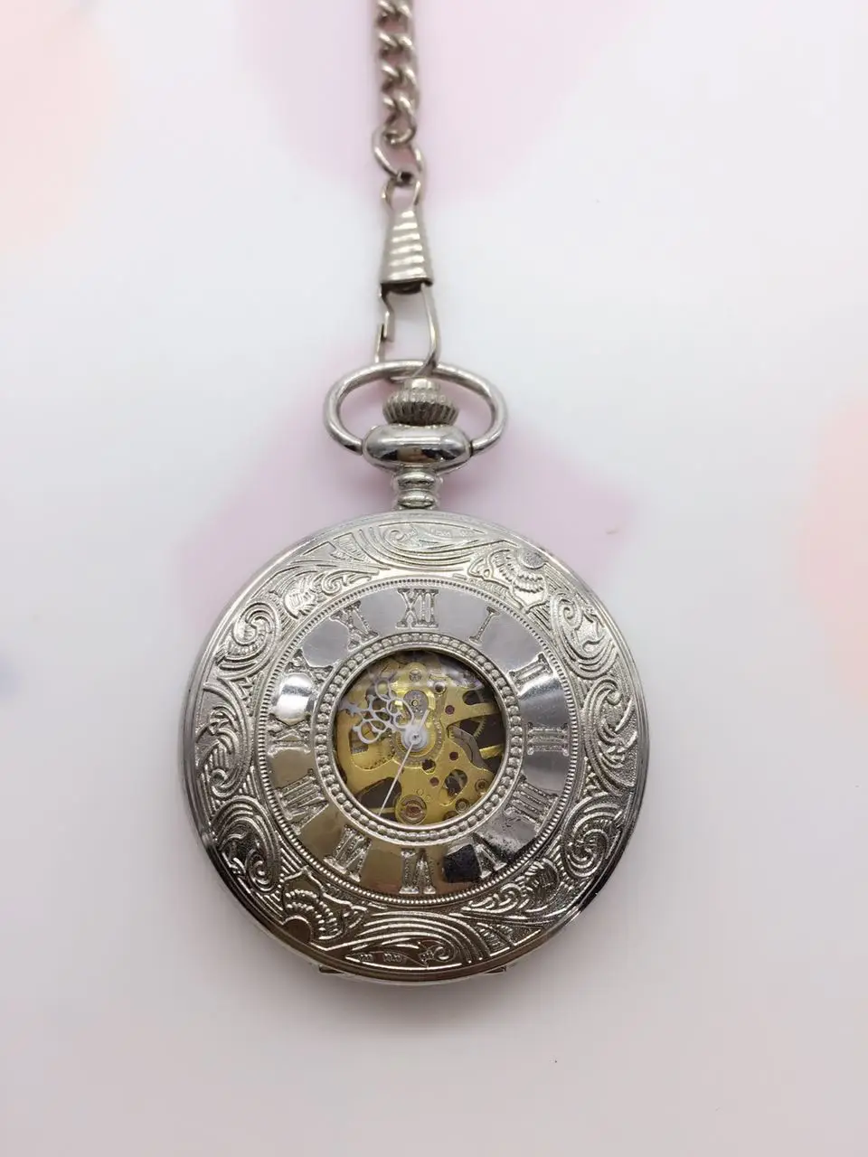 

Wholesale Antique Silver Polish Case Hand Wind Mechanical Men Pocket Watch GIFTS Drop Shipping P34