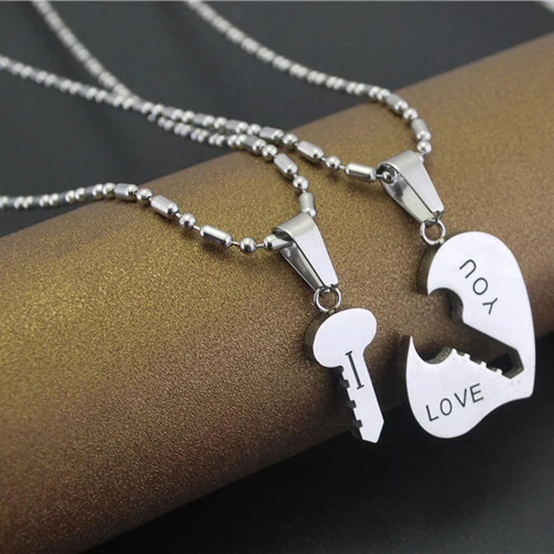 Hot Sweet Love Cute Couple Necklaces Set Pendant Necklace Engrave I