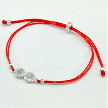 

Women Infinity 8 Charm Bracelet Lovers Lucky Red Thread String Bracelets Rope Braided Couple Adjustable Sterling Silver Jewelry