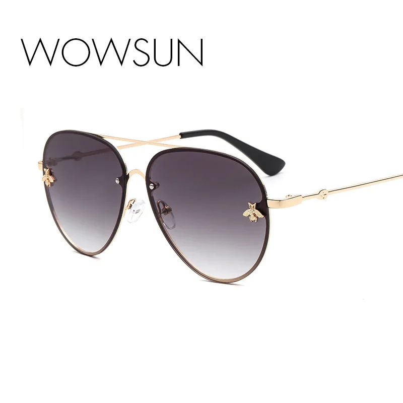 

WOWSUN Oval bee Sunglasses Women Men 2018 Fashion Metal Frame Eyewear Brand Designer Gradient Lens UV400 A636