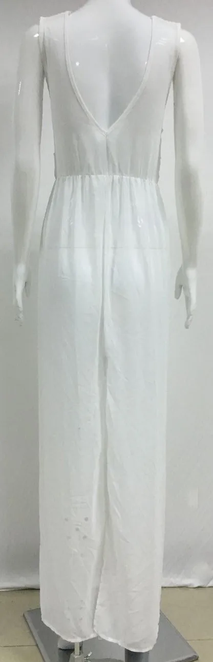 Новое сексуальное платье без рукавов белое длинное платье с вырезами Летние платья пляжное шифоновое пляжное платье-туника Maxi dress Vestidos Q130