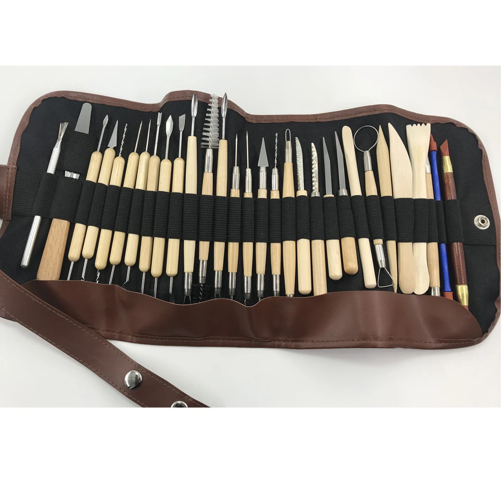 30Pcs Complete Wooden/ Metal /Rubber Pottery Sculpture Clay Carving Tool Kits for Artist Art Creation