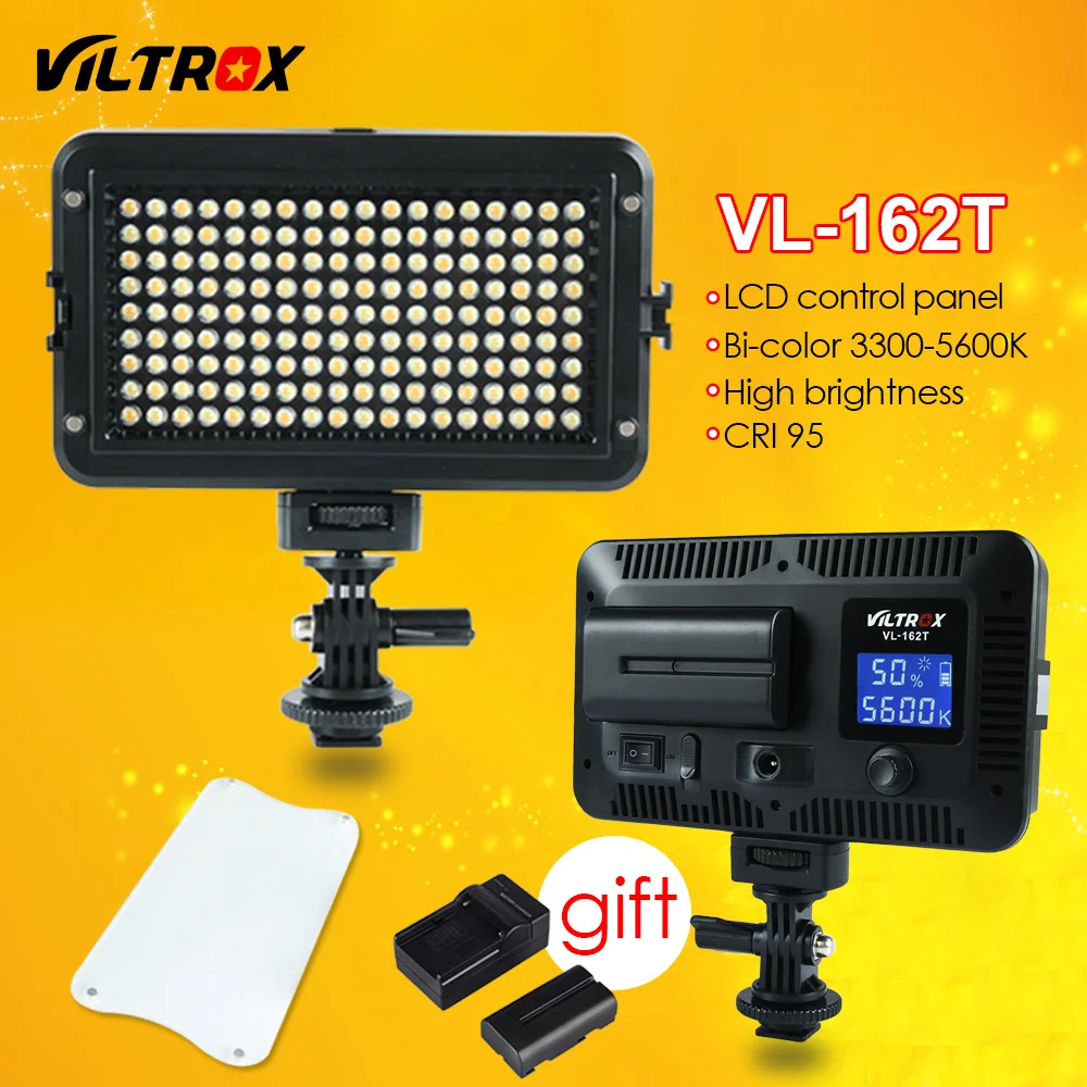  Viltrox VL-162T Camera LED Video Studio Light LCD Panel 3300K-5600K Bi-Color Dimmable +Battery+Char - 32821763798