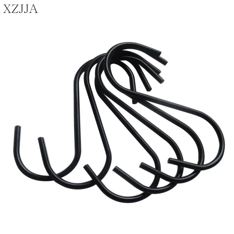 XZJJA 3PC Stainless Steel Black S Shaped Hooks Bathroom Kitchen Hanging