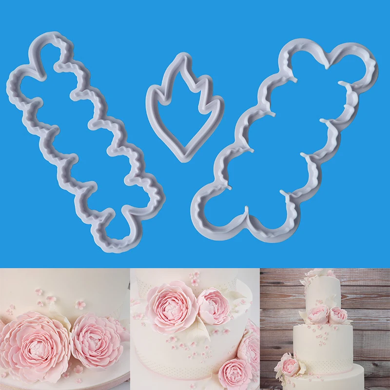 

3Pcs/Set Fondant Cutter for Cake Decorating Tool Plastic Peony Flower and Leaf Bakeware Kitchen Baking Moulds Cake Mold Baking