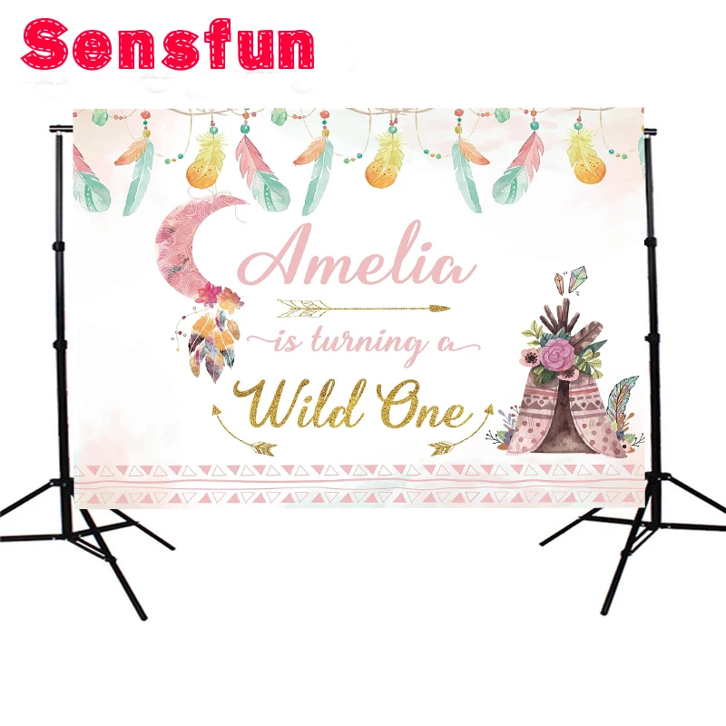 

The Wild One Newborn Custom Photography Studio Backgrounds Feather Children Birthday Party Photo Backdrops 7x5ft