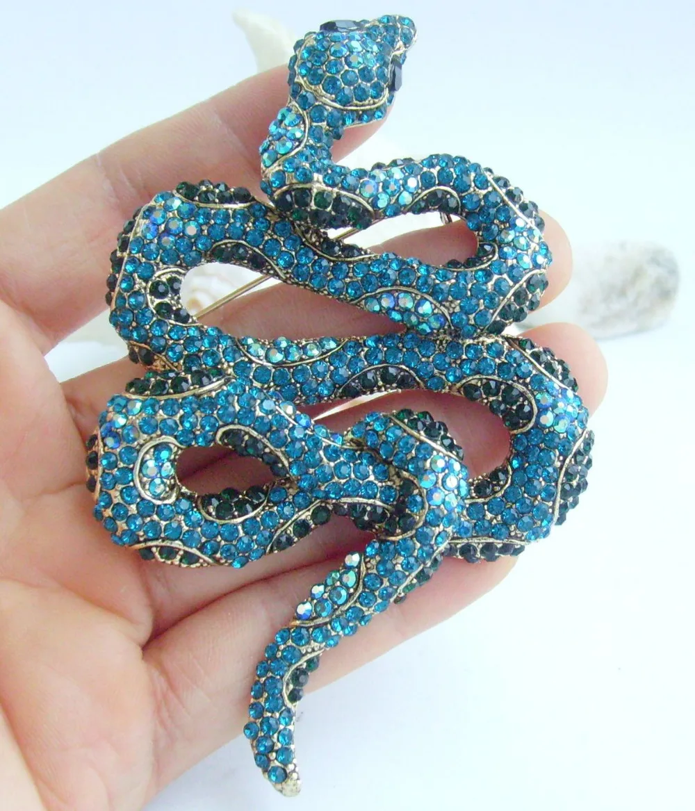 

3.94" Gorgeous Snake Brooch Pin Blue Green Rhinestone Crystal EE05847C5