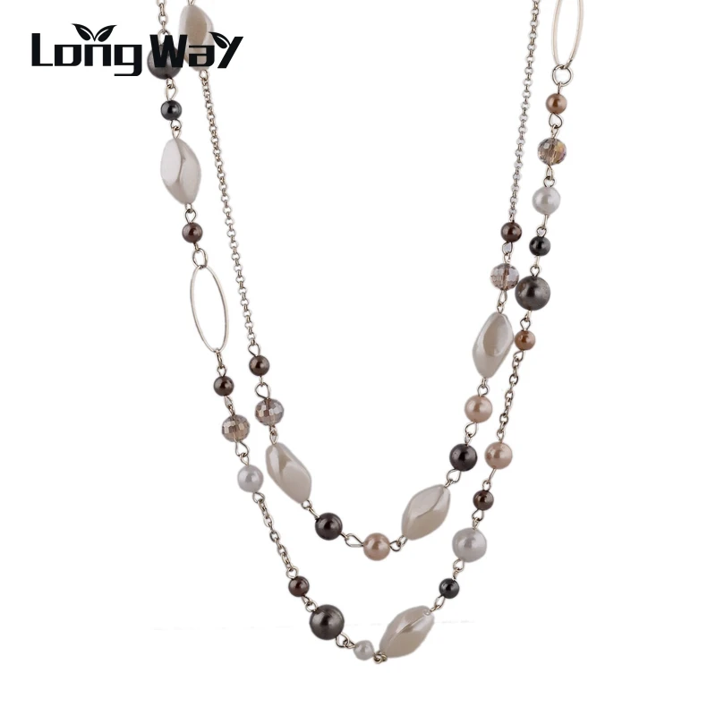 

LongWay Woman Accessories Necklaces & Pendants Gold Color Chain Natural Stone Beads Necklace Gift For Mothers Day SNE140254