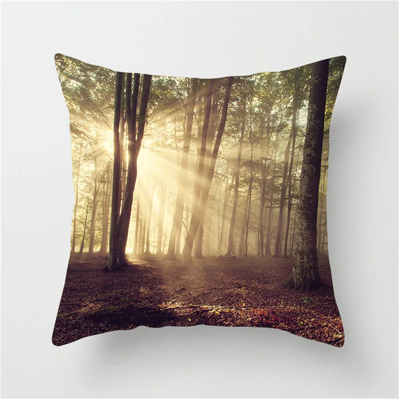 Fuwatacchi Sunrise Forest Pillow Cover Decorative Pillows Cherry Snow Printed Cushion Covers For Sofa Car Pillowcase