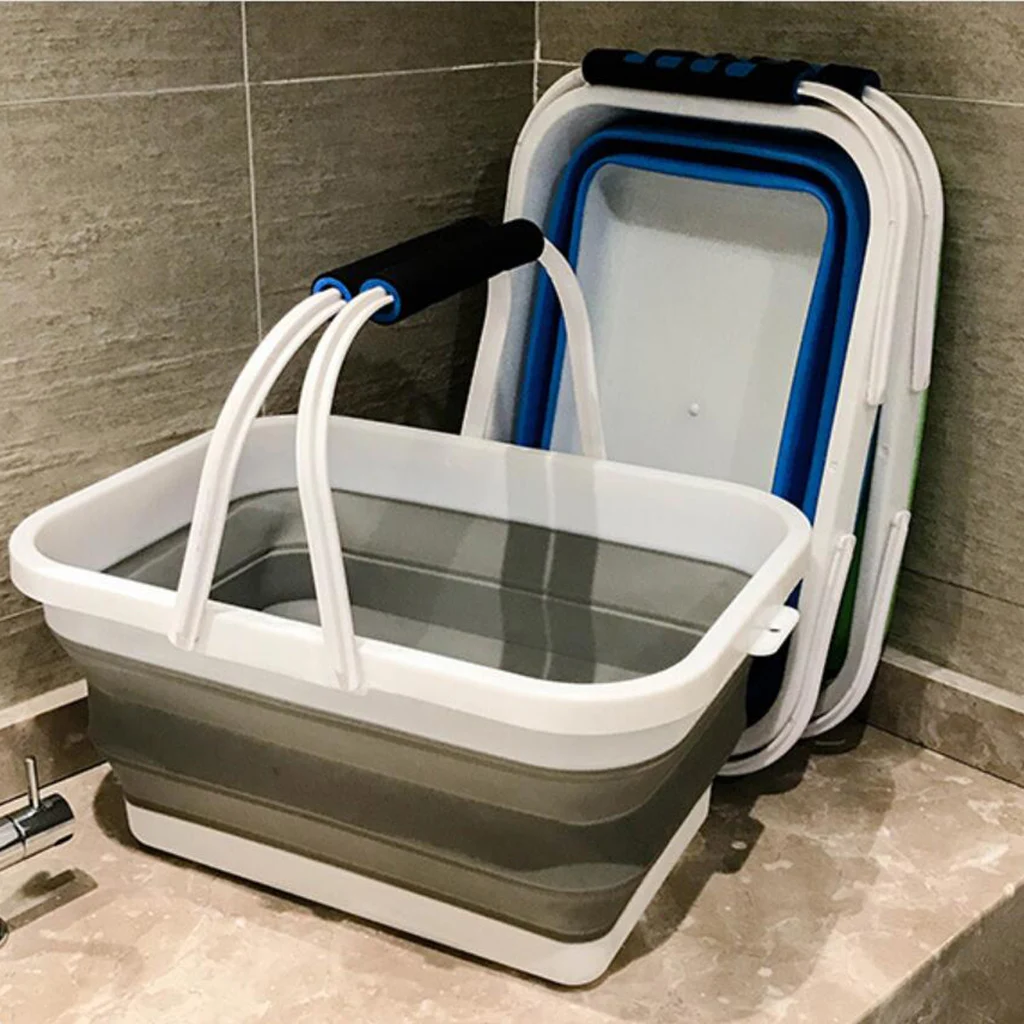 Portable Folding Silicone Square Bucket Cleaning Tools Laundry Basket Water Storage Basin Vegetable Fruits Basket Accessories