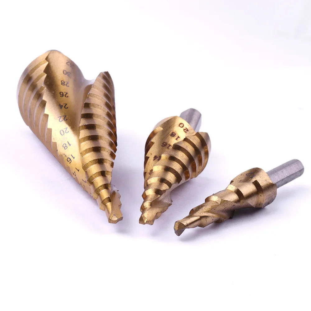 

3Pcs/Set HSS Titanium Step Drill Bit From 4-12mm 4-20mm 4-32mm Triangel Handle 6-10mm Straight Flute Drill Bits For Metalworking