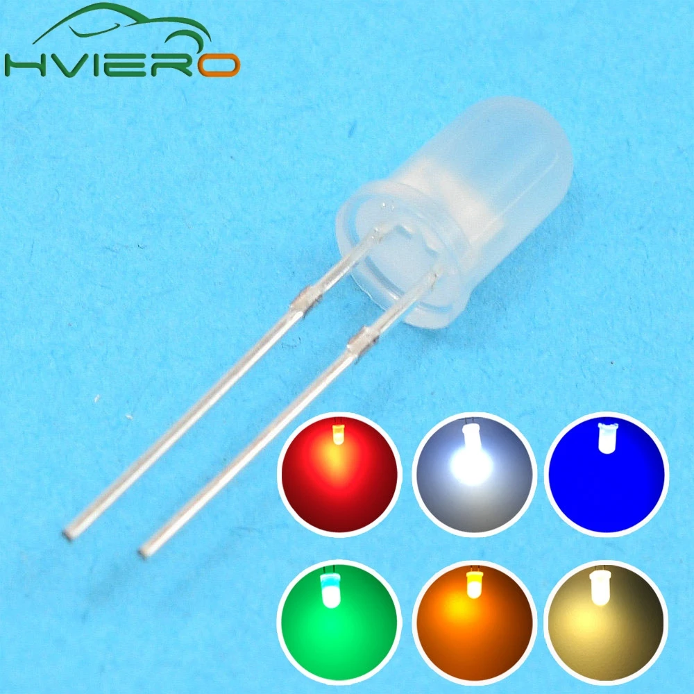

100pcs 5mm White Red Green Blue Yellow Warm white Round Diffused Light-emitting diode 2pin LED Bulb Light 4000-20000mcd 20ma