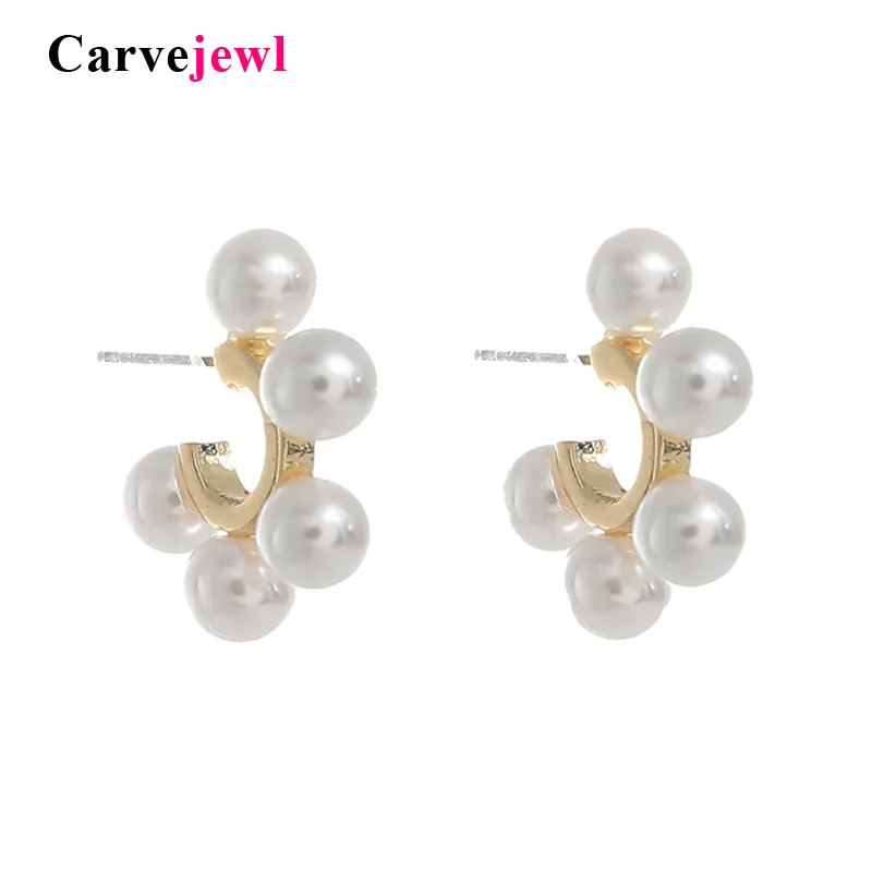 

Carvejewl Korean gold plating simulated pearl stud Earrings Simple Geometric Small Circle Earrings For Women girl Gift Brincos