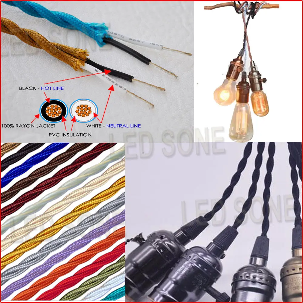 10 meters Fabric Cable cord for Vintage Pendant light 110/220V