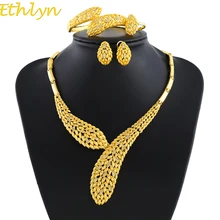 Ethlyn Ethiopian/Eritrea/Habesha Chokers Yellow Color Sets Jewelry For Earring/Necklace/Bracelet Women Gold Color Gift S167