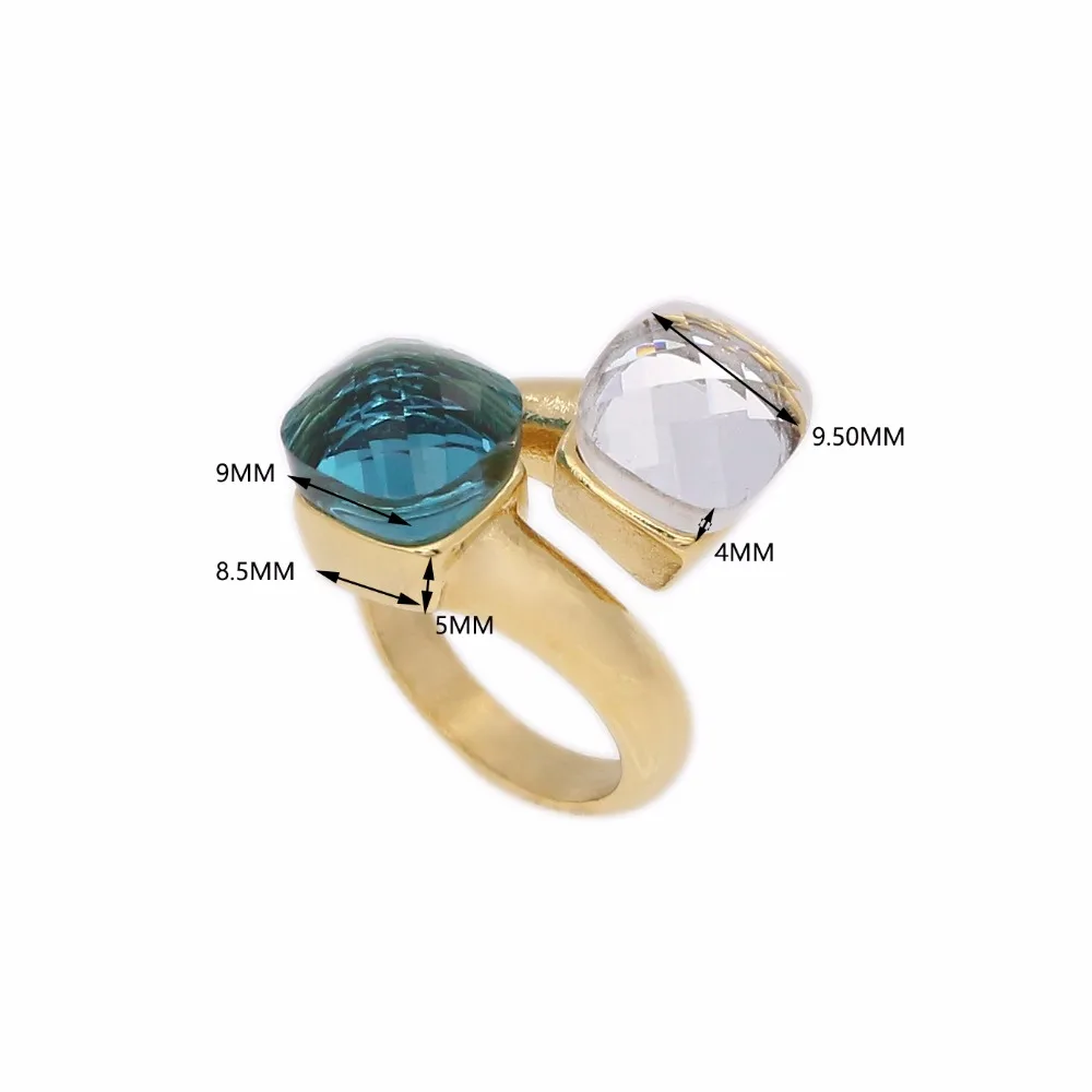 JSBAO, Новое поступление, двойное стекло, камень, модное кольцо для женщин, золотой цвет, нержавеющая сталь, прозрачный/голубой цвет, кольцо для женщин, ювелирное изделие