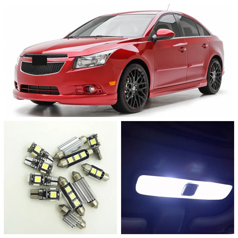 

8pcs White LED Light Bulbs Interior Package Kit For Chevy Chevrolet Cruze 2010-2015 Map Dome License Plate Lamp Chevy-B-03