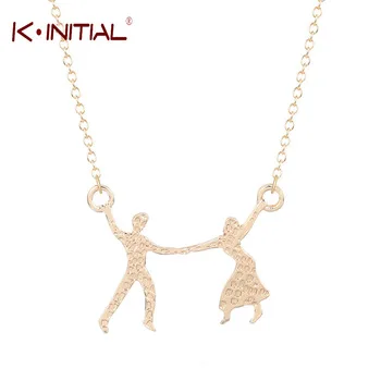 10Pcs Fashion Gold Silver Plated Couple Dancing Necklace Pendants Boy and girl Lovers
