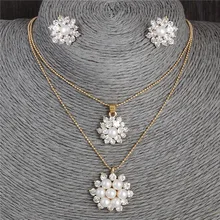 Hesiod белая Снежинка имитация жемчуга ожерелье серьги набор австрийский кристалл ожерелье Ювелирные наборы для женщин