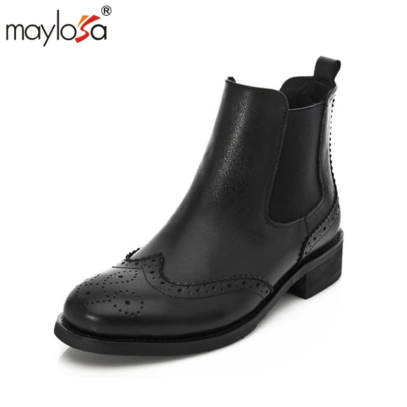 

MAYLOSA Women spring Shoes Genuine Leather Natural Wool Boots Brand Women Shoes High Quality Mid Calf Boots With Platform