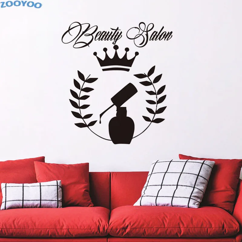 Zooyoo Beauty Salon Crown Nail Polish Wall Sticker Sign Vinyl Wall