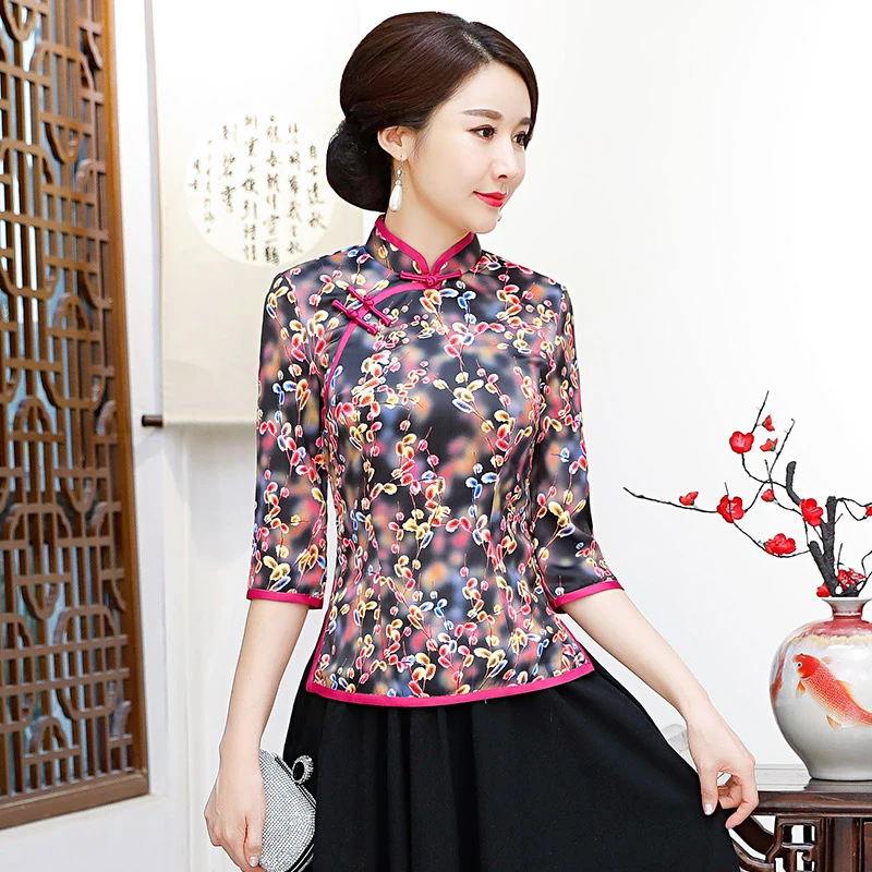 Plus size mandarin collar blouse Clearance