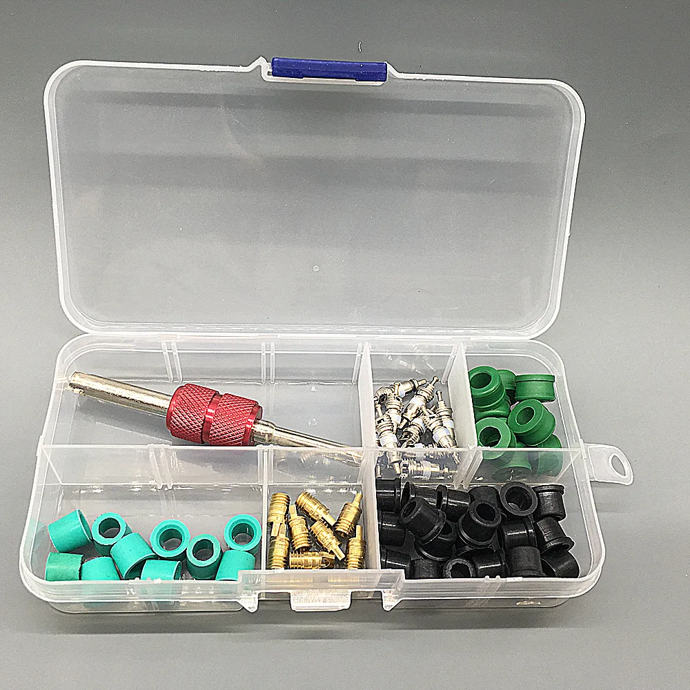 

R134A Valve Core Air Conditioning Tube Tools Connector Kit Assortment Seals Rubber Rings A Box