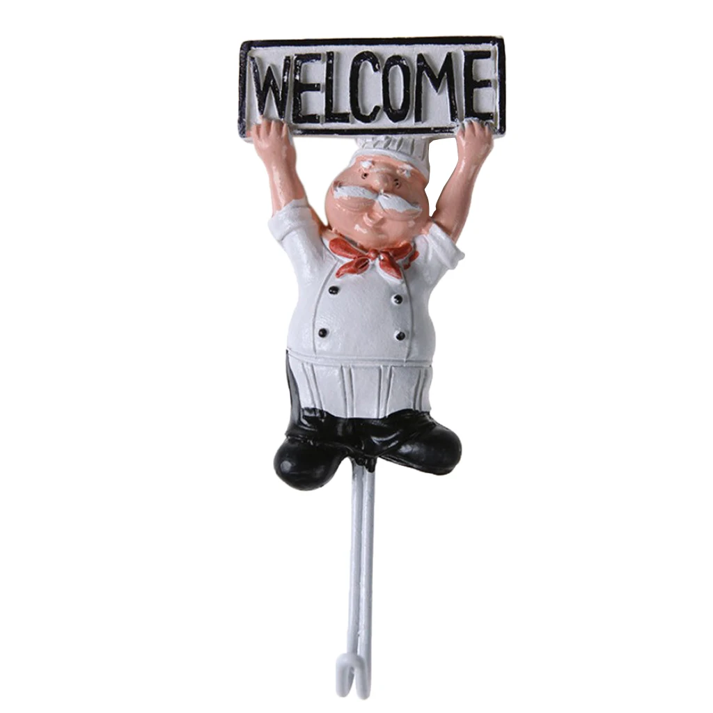 Cartoon Chef Style Resin Self-adhesive Wall Hooks For Kitchen Tools Hanging Clothes Coat Hat Towel Accessories