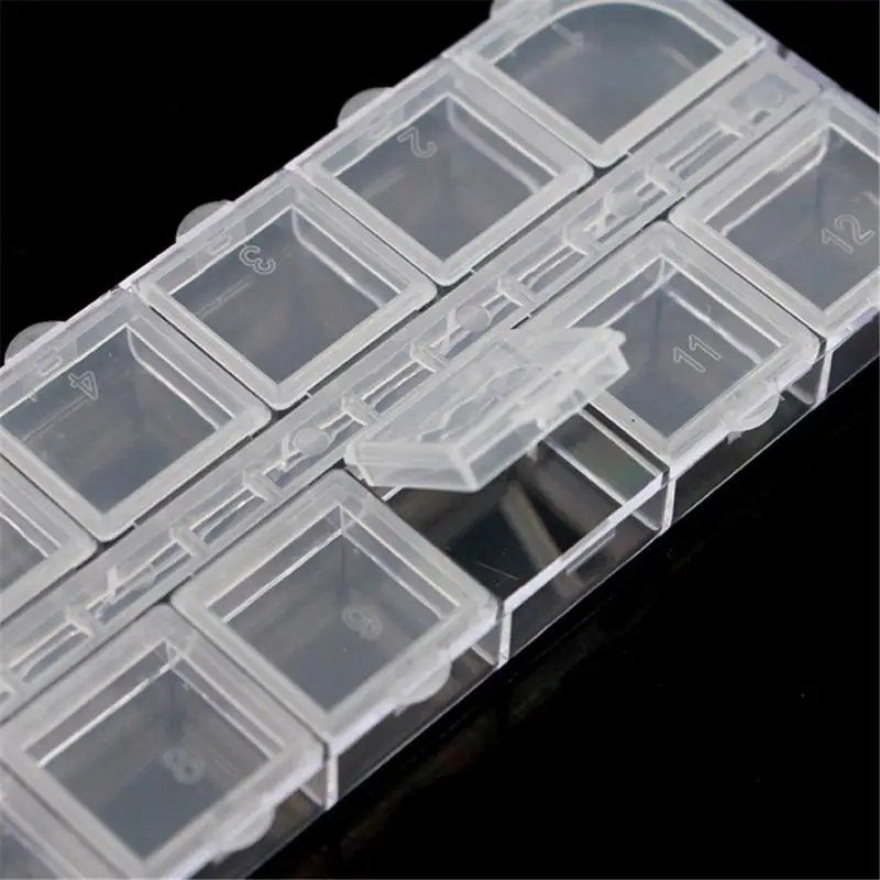 

12 Grids Transparent Nail Art Decorations Box Container Beads Empty Storage Box Container