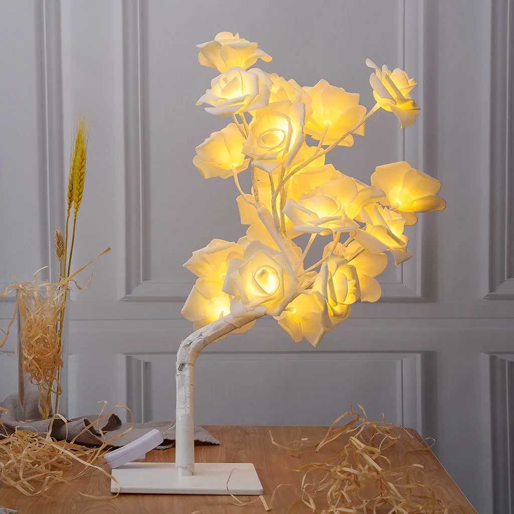 

LED Rose Flower table lamp Wreath String Lights Fairy Wedding Party Decoration lampe de chevet de chambre decoration chambre