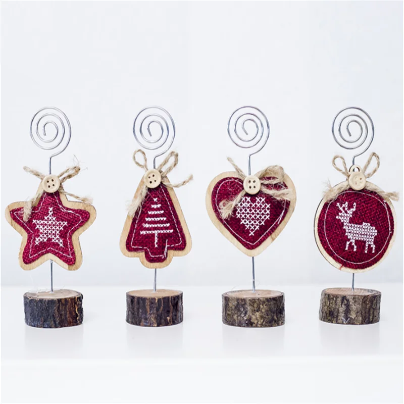 

Creative Christmas Wooden Wrought Iron Note Clips Photo Clip Memo Holder Office School Supplies Kids Gift