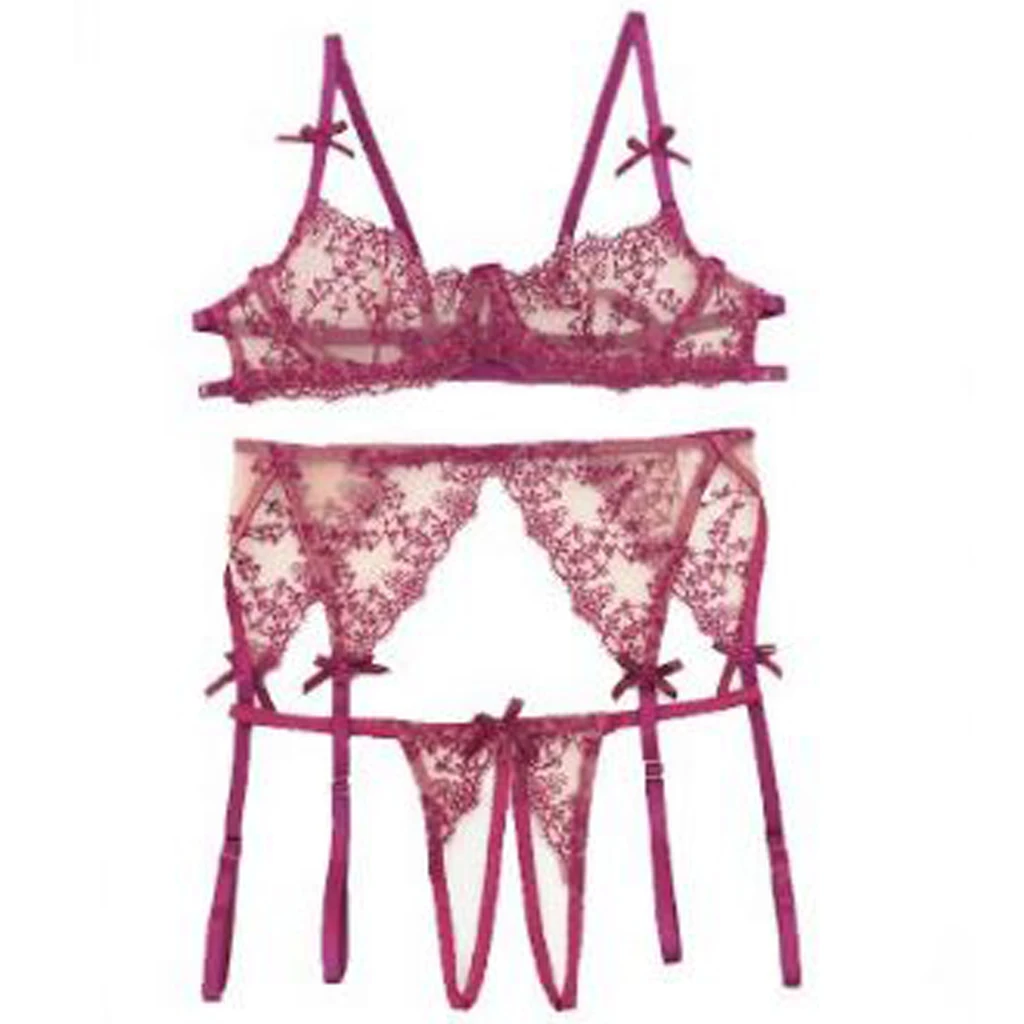 Women Half Cup Bra See-through Open Crotch Briefs Panty Underwear Suit Lingerie