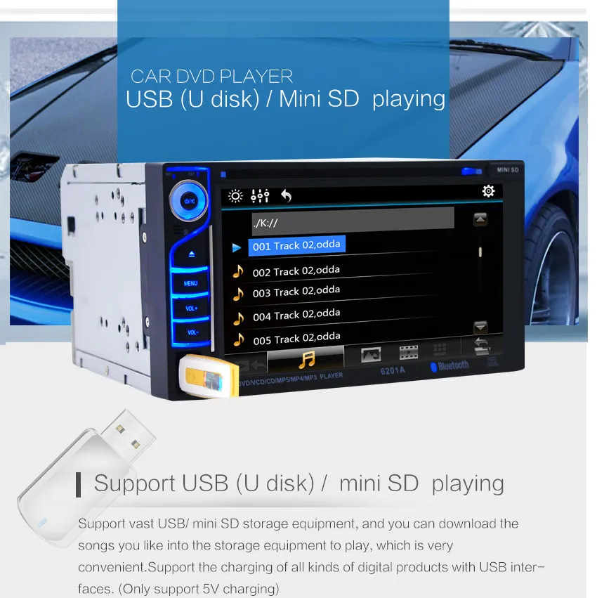 New Autoradio Car Auto Radio 12V Bluetooth Stereo In-dash 2 Din FM Aux Input Receiver SD USB MP3 MMC WMA DVD Player Car Player