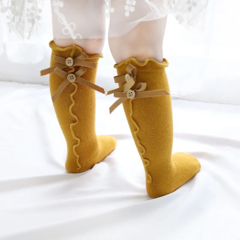cotton knee socks for girls infant baby long socks with bows ruffle toddler girl knee high sock children soft dress sock 0-8Year
