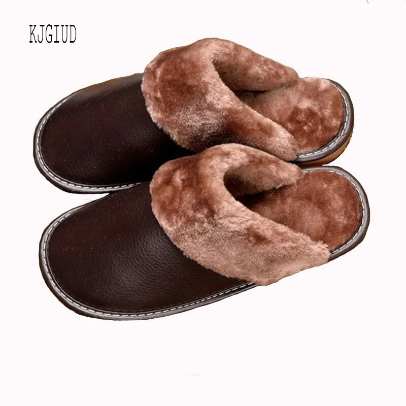 

Winter Home Men's Cotton Slippers Home Indoor Non-slip Warm And Comfortable Cotton Slippers Leather Stitching Cotton Shoes