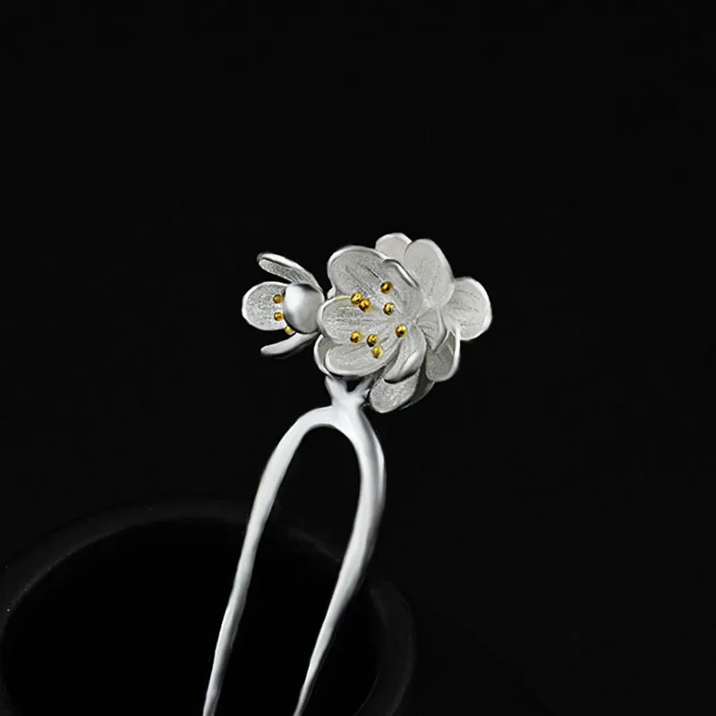 

925 Sterling Silver Hairpin Fake Flowers Chinese Handmade Jewelry Ethnic Hair Pins Gift Box Women Hair Stick China Air Express