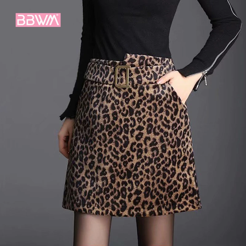 

Women's high waist leopard skirt female spring new deer velvet skirt Korean version of the package hip A word skirt