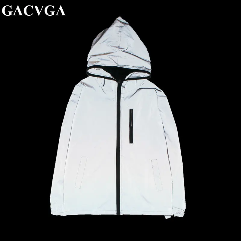 GACVGA 2019 عاكسة سترة مقنعين حزب النادي الليلي طويل كم المرأة السترات والمعاطف مضيئة مثير سترة واقية معطف