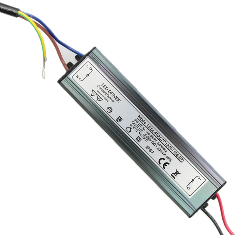 

PHISCALE 1pcs 40W IP67 Waterproof Integrated LED Driver Power Supply Constant Current AC100-260V 1200mA for 40W LED Bulb
