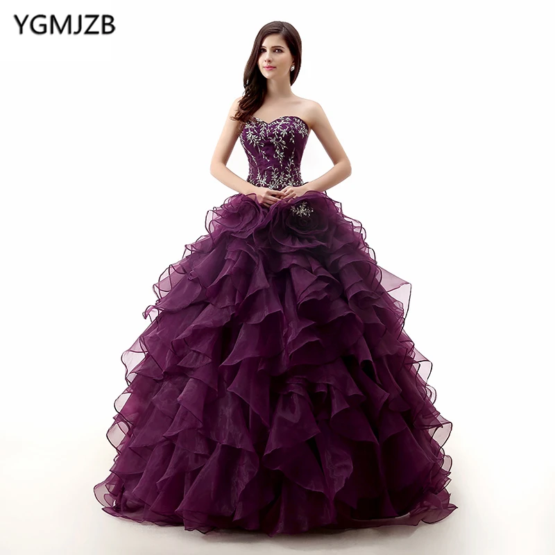 

Purple Quinceanera Dresses 2018 Ball Gown Sweetheart Beaded Embroidery Floor Length Vestidos De 15 Long Prom Gown For Girl