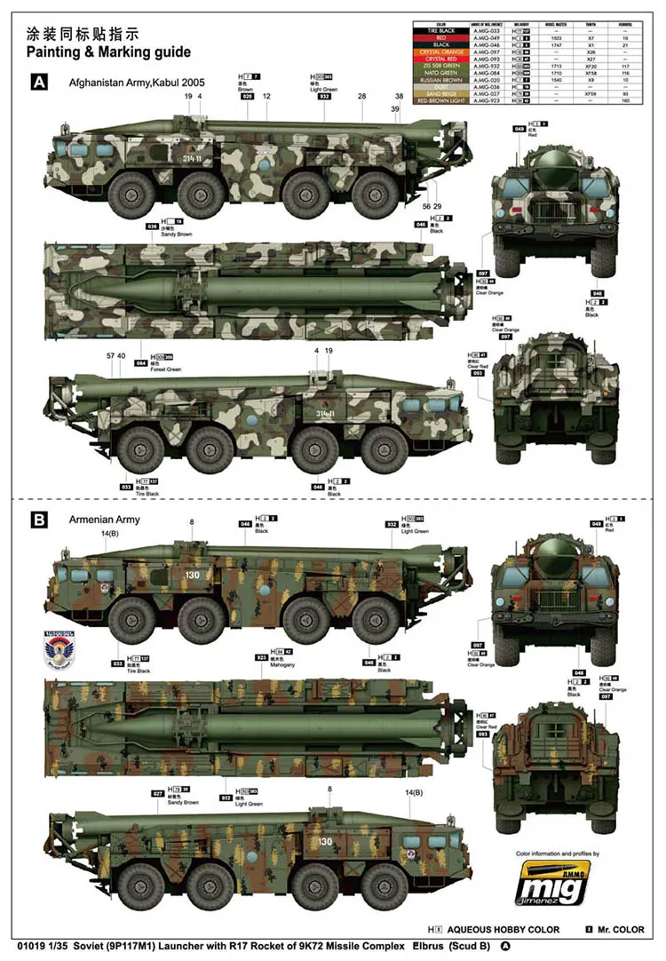 1:35 советская пусковая установка с ракетным комплексом R17 военные баллистические ракеты и грузовики СКАД-б 01019