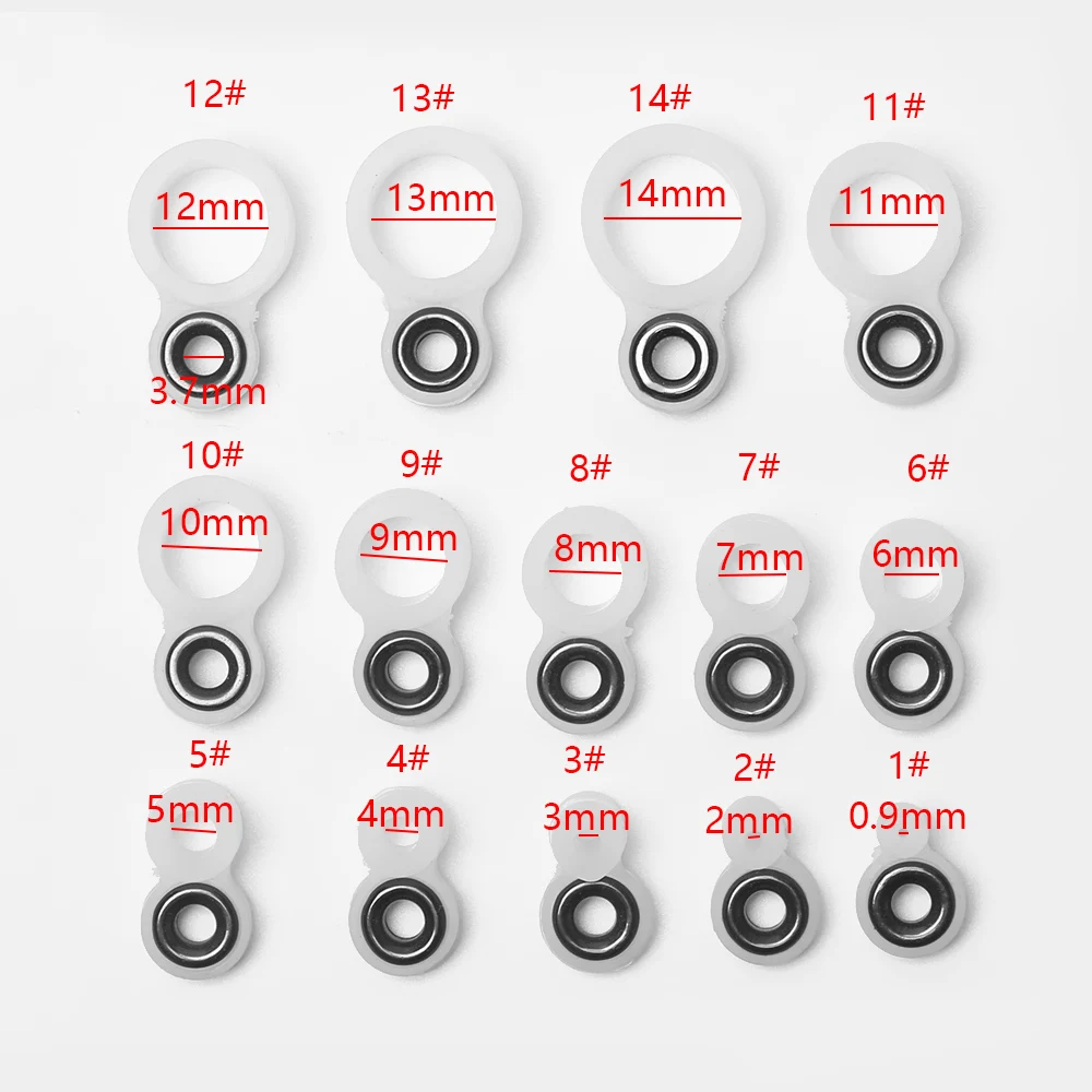 Fishing Rod Guide Repair Kit 14 Pcs Different Size 1-14 O Ring Silicone Fishing Rod Wire Ceramic Ring Tip Repair Kit Fishing Line Guide