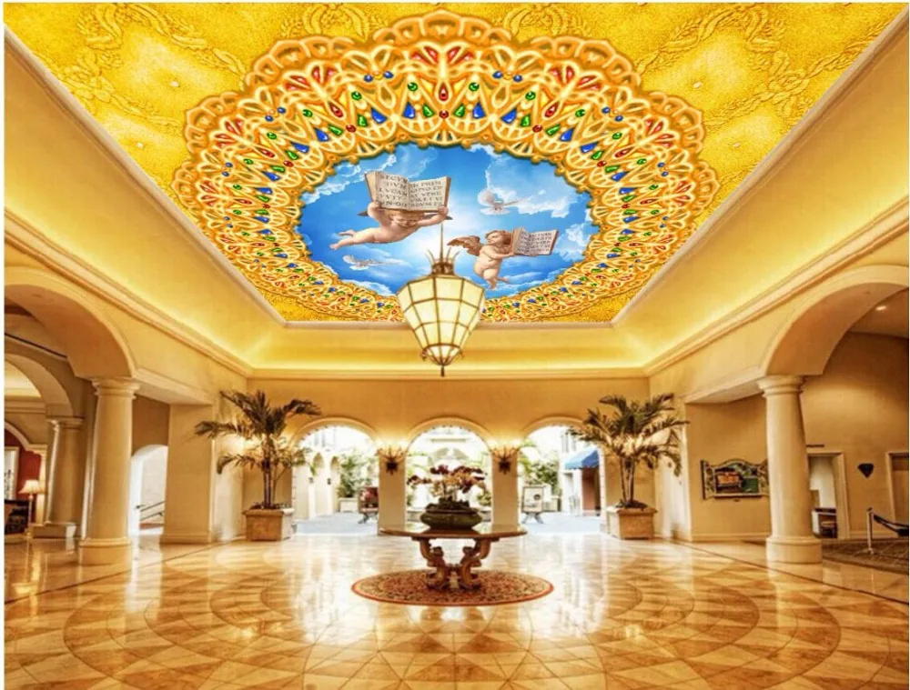 

Custom photo 3d wallpaper picture European angel luxury gold painting ceiling mural 3d wall murals wallpaper for walls 3 d