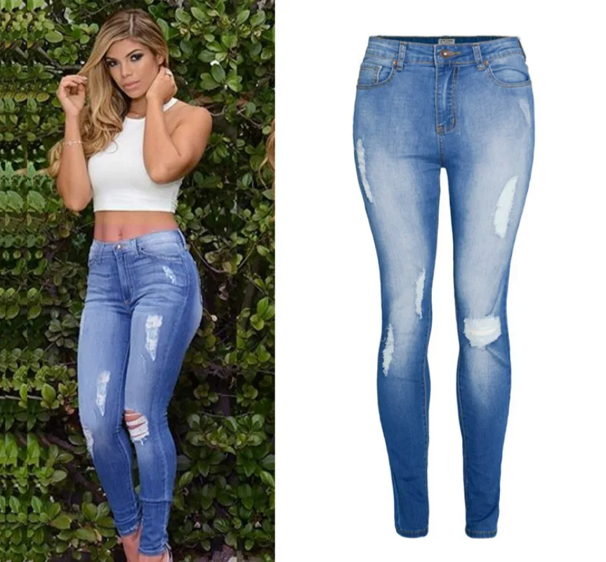 

Bleached Blue High Waist Skinny Jeans Women High Waist Stretch Denim Mujer Soft Scratched Push Up Plus Size Pantalon Femme 2019
