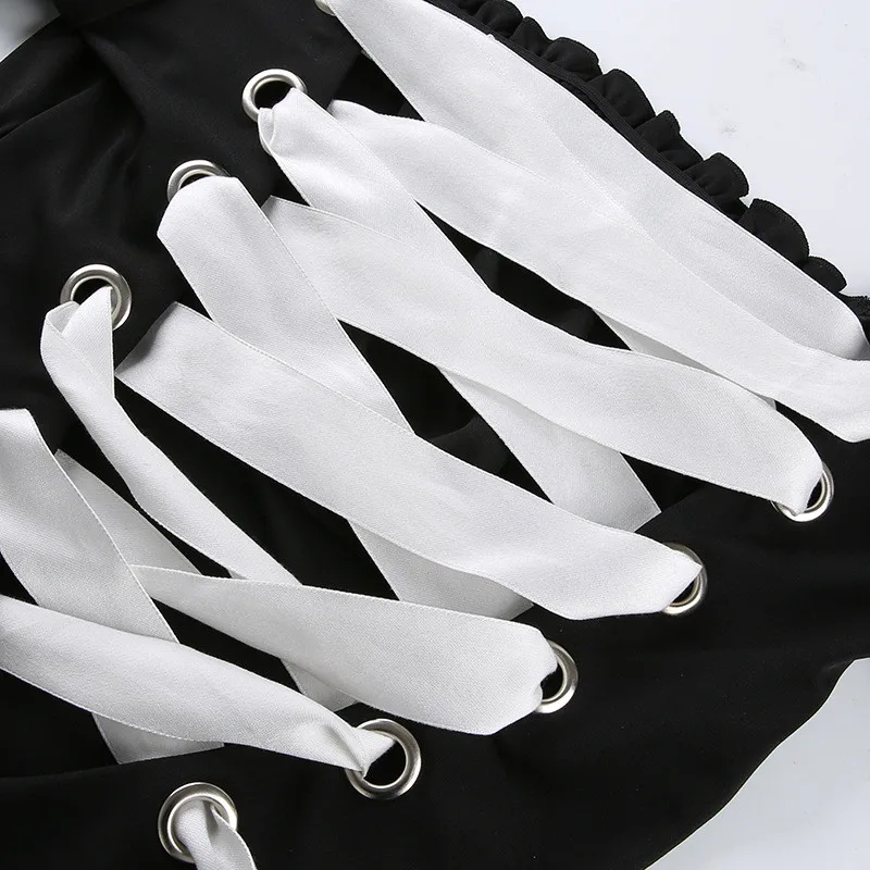 Пикантные черные сапоги бандажный купальник Для женщин короткий рукав летний Облегающий комбинезон уличная Harajuku тела женские комбинезоны