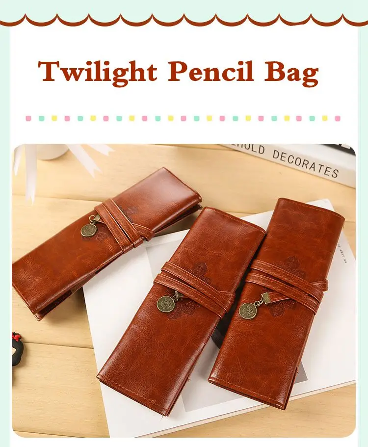 Винтажная кожаная сумка для карандашей в стиле Сумеречной саги, Студенческая сумка в стиле вампира, Женская косметическая сумка в рулоне, офисные школьные принадлежности