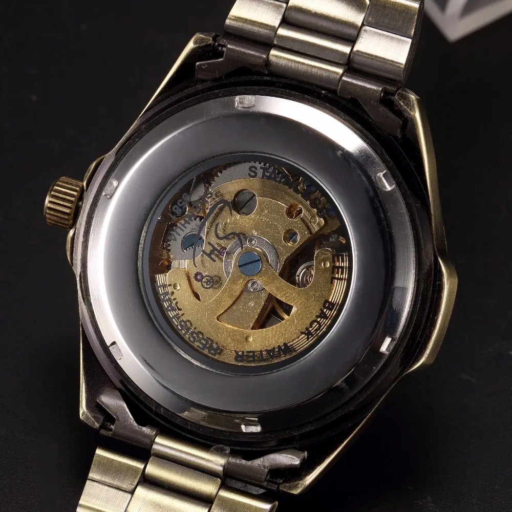 Винтажные бронзовые автоматические часы мужские часы-скелетоны в стиле стимпанк прозрачные механические мужские часы полностью металлические часы montre homme