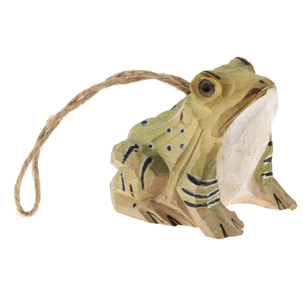 100% Hand Carved Owl & Frog Hanging Animal Statue Figurines Sculpture Wooden Hanging Ornament Home Garden Rustic Decorations