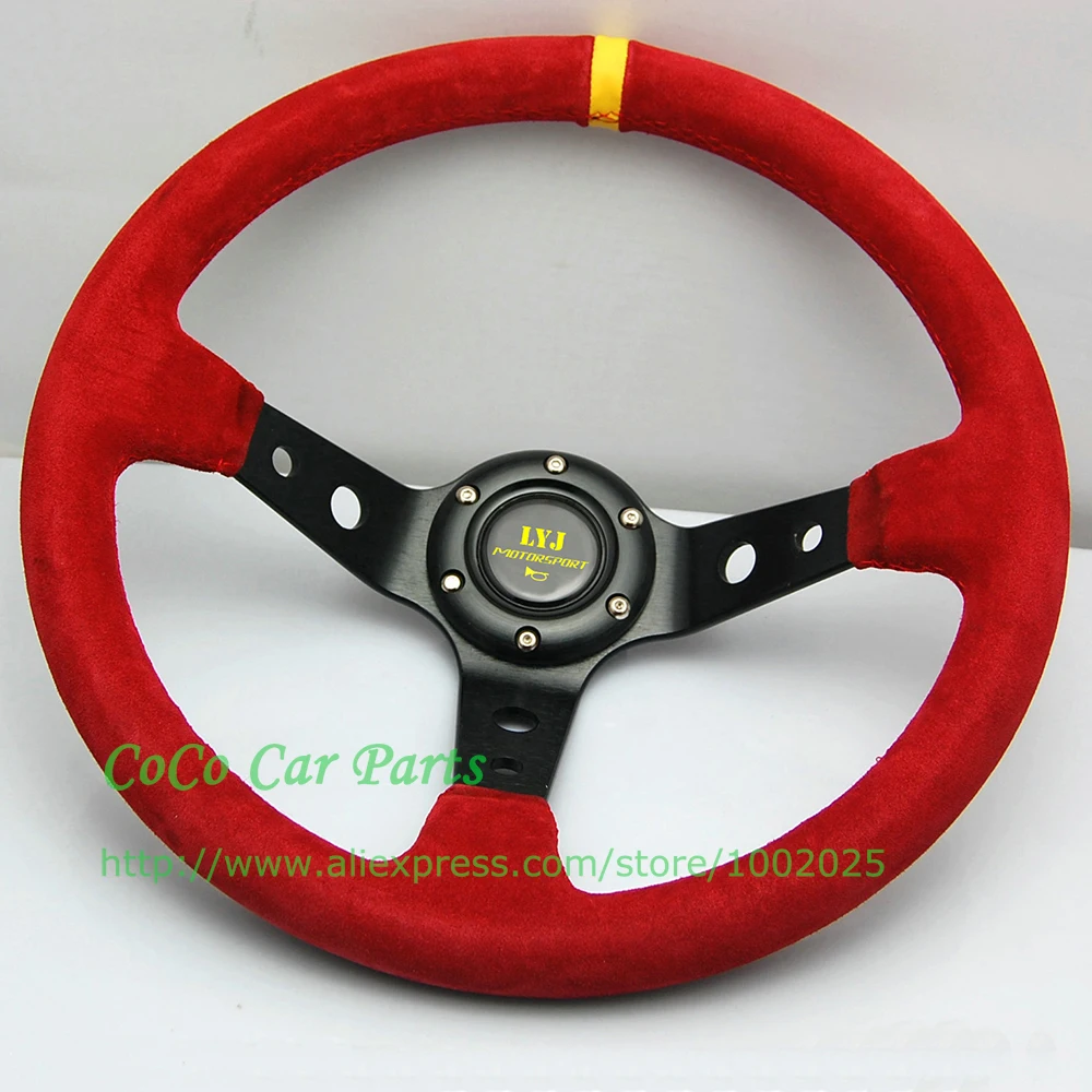 14 inch Racing Car Steering Wheel with Aluminum Red Suede 350mm