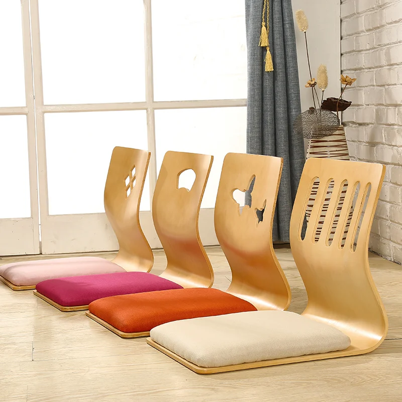 

4pcs/lot Japanese Style Legless Chair Thick Cushion Seat Living Room Furniture Asian Tatami Floor Zaisu Chair Natural Finish